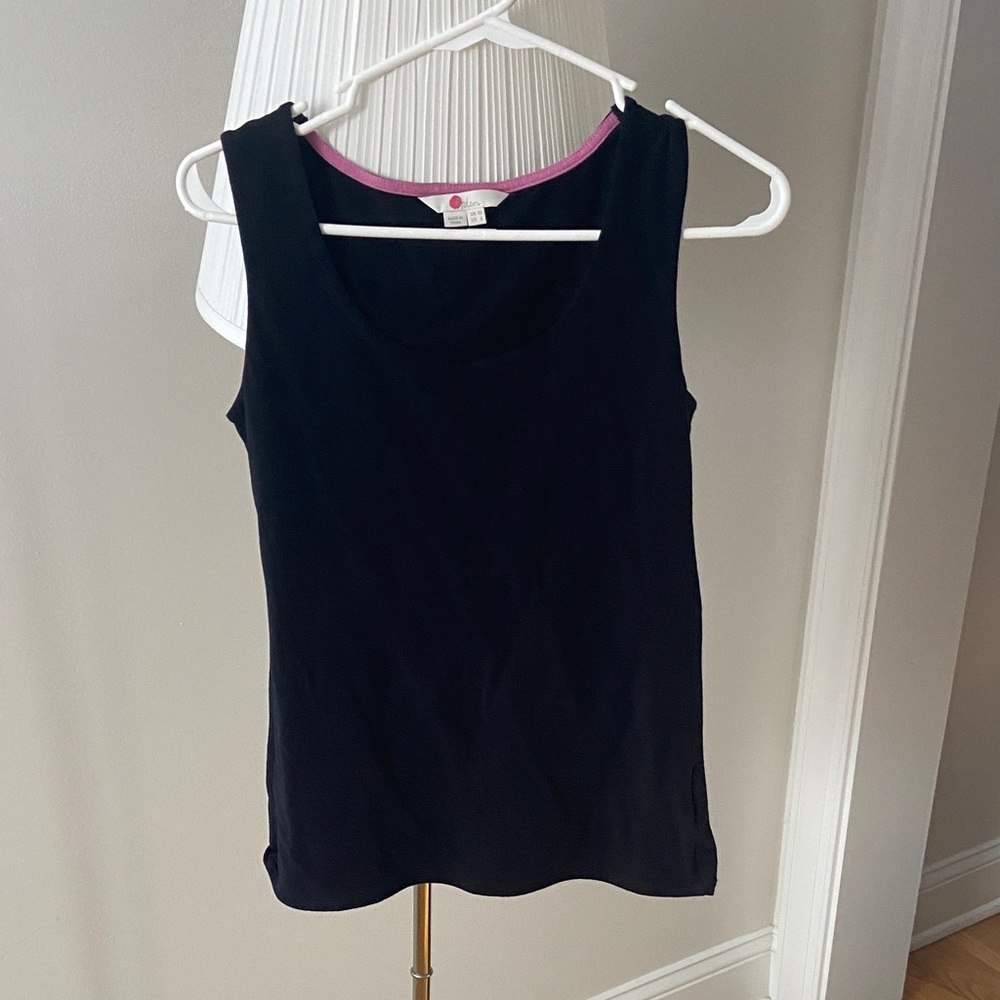 Boden Black Tank Top with Pink Trim